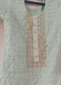 💚 Pastel Green Embroidered Kurti Set with Dupatta