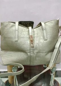 Metallic Croc-Embossed Tote