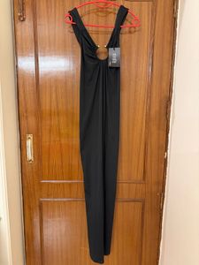 Black Keyhole Ring Detail Bodycon Maxi Dress