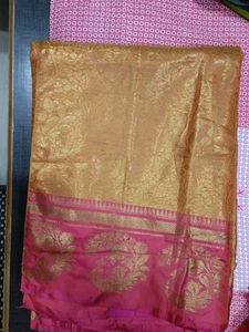 Pink &amp; Gold Orange Saree + Blouse