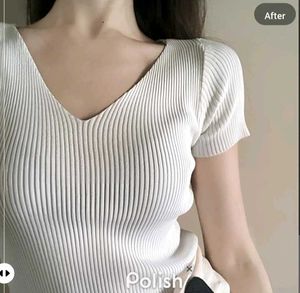 New With Tag Korean Knit Body Fit Beige Top
