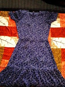 Blue Printed Fit & Flare Dress