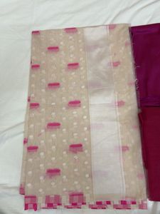 Cream And Pink Banarasi Suit Material