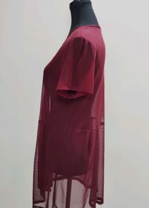 Burgundy Mesh Cover-Up