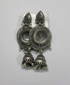 Oxidized Silver Jhumka Earrings