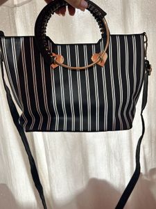 Striped Heart Handle Bag