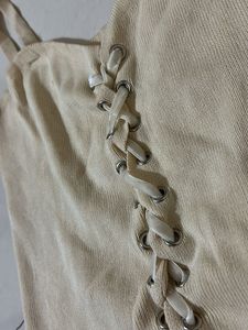 Cute Beige Lace-Up Crop Top