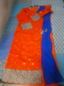 Orange &amp; Blue Embellished Salwar Kameez