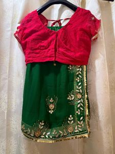 Green Gota Patti Saree with red blouse