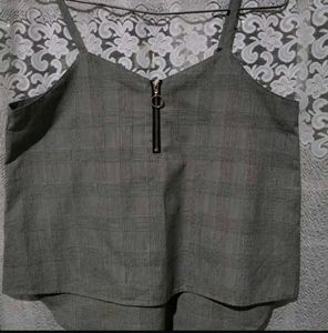 Plaid Zipper Tank Top