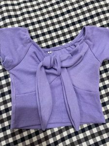 Cute Purple Tie-Front Crop Top