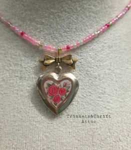 Handpainted Heart Locket Beaded Necklace
