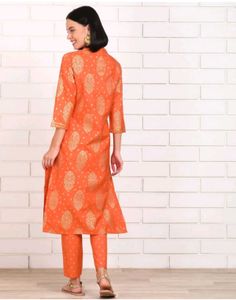 Orange Banarasi Print Kurti