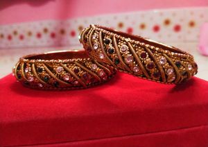 Elegant Beaded Gold Bangles - Set of 2
