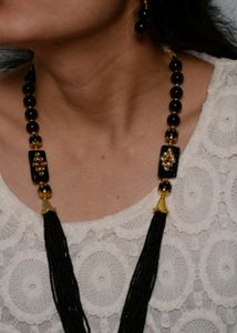 Black Necklace With Earrings.   Jaipurjewelry, Kundanjewelry, Beadsnecklace, Earrings, Chokerset, Peacockjewellery Forever21, Beauty, Women&#39;s,  Bridaljewellery,  Biba, Shein, Ethnic, Western,