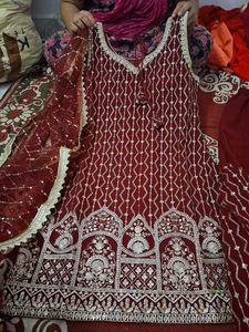 Maroon Embroidered Kurta Sharara Set