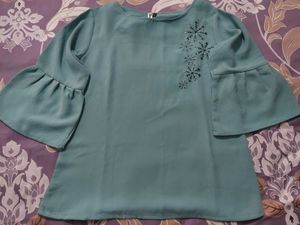 Teal Snowflake Embroidered Top