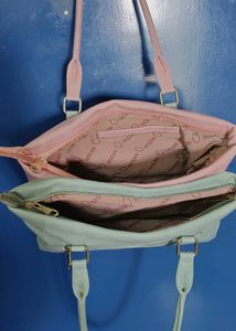 Leatherite Dual Color Bag _ Rosemary Pista Green