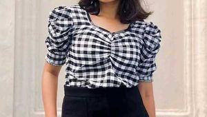 Gingham Puff Sleeve Top