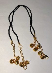 Black Beaded Anklet with Bells