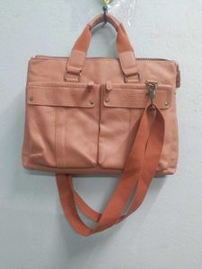 Peach Color Laptop Leather Bag