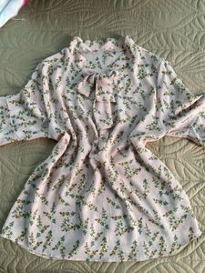 Floral Print Tie Neck Blouse