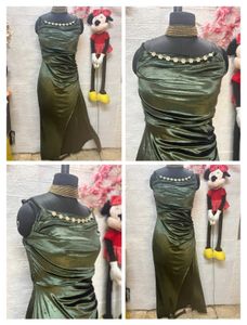 Green Draped Evening Dress