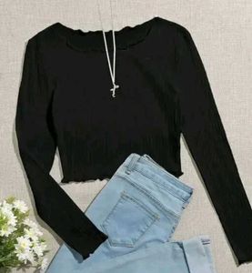 Black Ruffle Trim Top