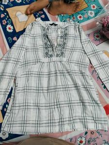 Plaid Embroidered Top