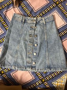 Button-Front Denim Mini Skirt