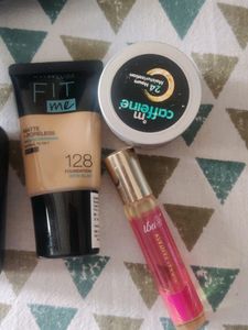 4 Products Swiss Beauty Makeup Fixer IBA Perfume M Caffeine Lip Mask Maybelline Foundation