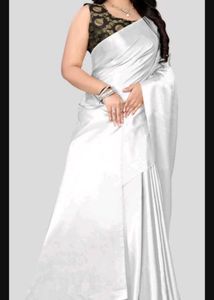 Elegant White Satin Saree