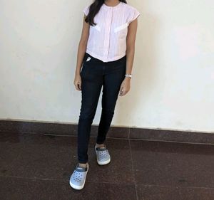 Crop Pink Strip Shirt