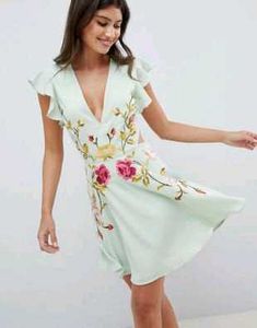 ASOS Mint Embroidered Mini Dress