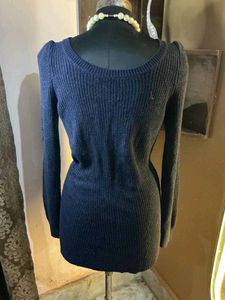 Winter Woollen Navy Blue Ribbed Dress