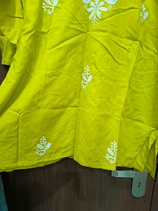 Chickenkari Work Lime Green Short Kurti XL Size