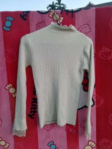 Lace Trim Turtleneck Sweater with