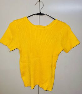 Bright Yellow Ribbed Knit Top