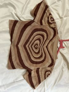 Retro Heart Print Knit Top