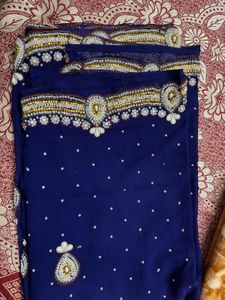 Navy Blue - Pearl Work Saree