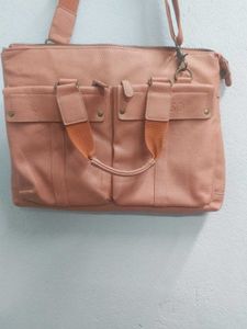 Peach Color Laptop Leather Bag