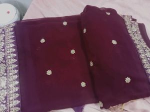 Elegant Purple Sequin Saree