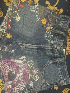 Floral Embroidered Denim Shorts