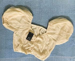 Sheer Korean Puff Sleeve Crop Top