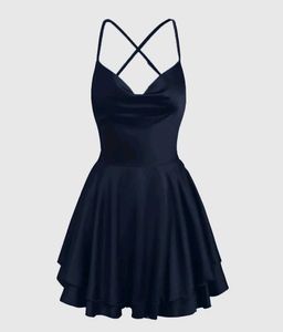 Solid Color Cowl Neck Cross Spaghetti Strap Backle