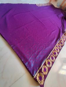 Purple Embellished Saree With Stitched Blouse