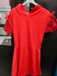 Red Dress with Lace Sleeves