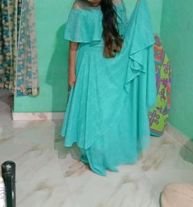 Aqua Blue Off-Shoulder Formal Dress