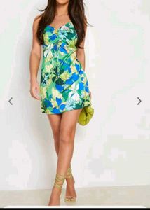Green & Blue Flower Print Very Pretty Dress