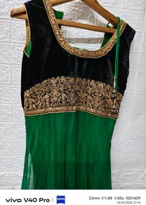 Majestic Green and Black Anarkali M Size